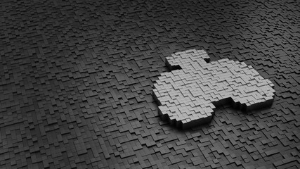 33d rendering cubes in shape of symbol of gamepad light colored on dark