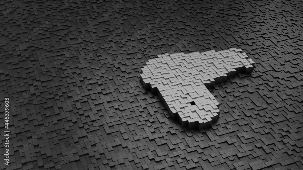 Poster 33d rendering cubes in shape of symbol of hairdryer light colored on dark