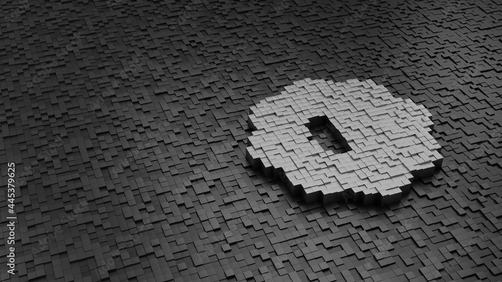 Poster 33d rendering cubes in shape of symbol of half camera light colored on dark