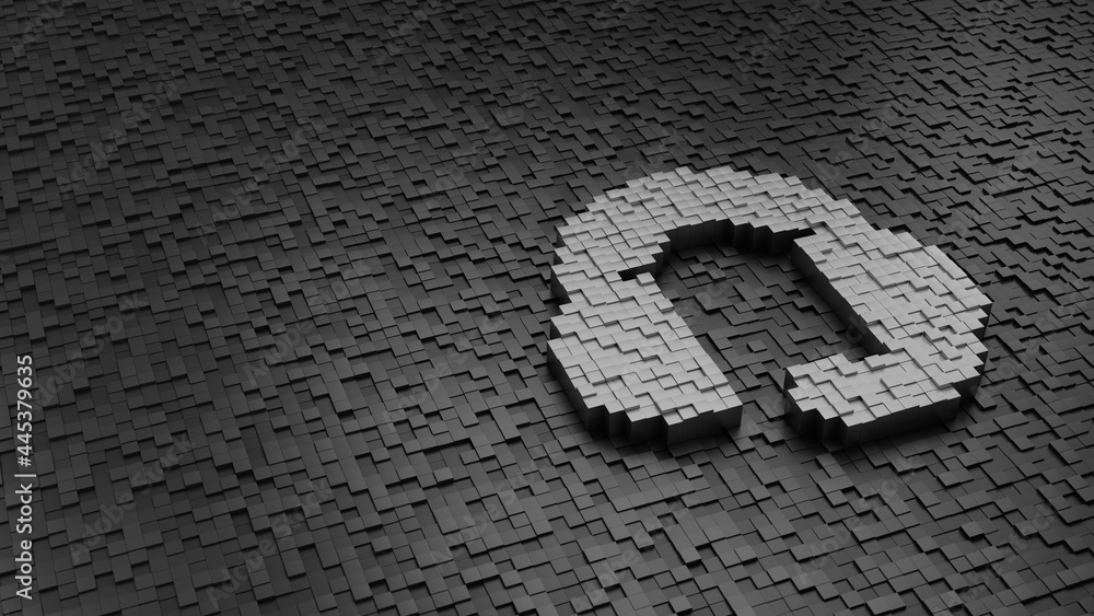 Poster 33d rendering cubes in shape of symbol of headset light colored on dark