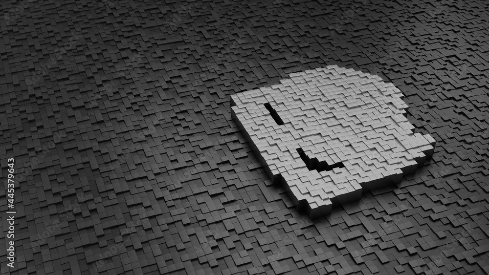 Poster 33d rendering cubes in shape of symbol of head shield light colored on dark