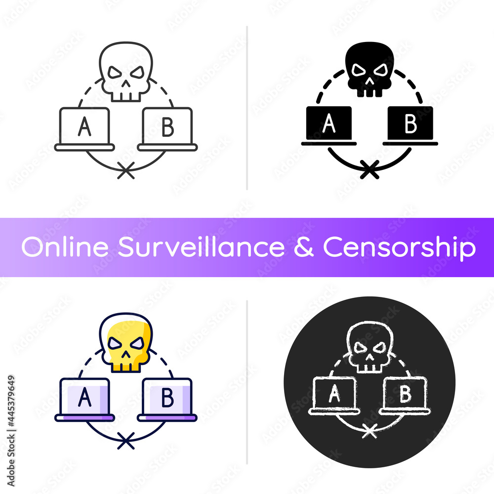 Poster sniffing attack icon. illicitly data capturing and decoding. retrieving sensitive information. netwo