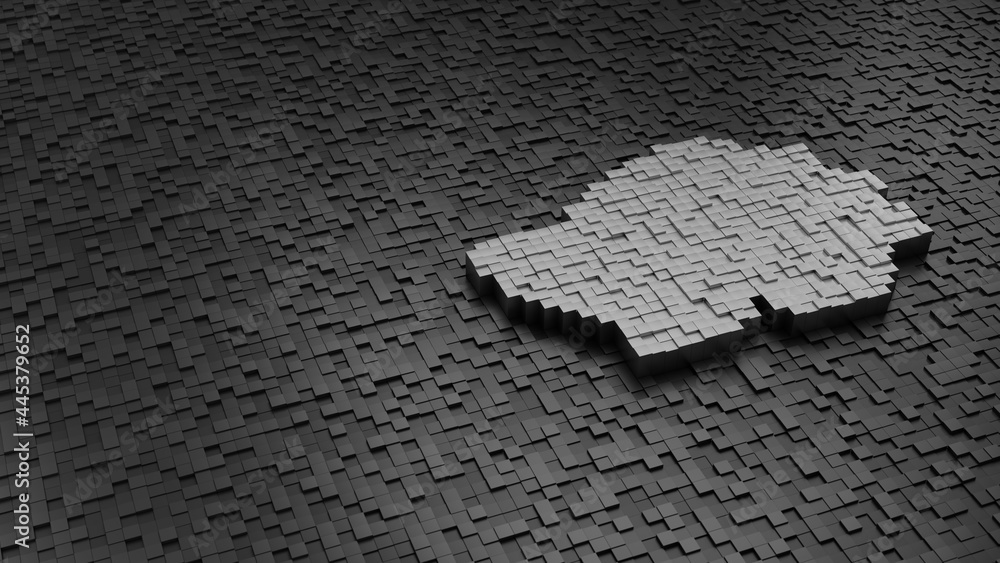 Poster 33d rendering cubes in shape of symbol of hedgehog light colored on dark