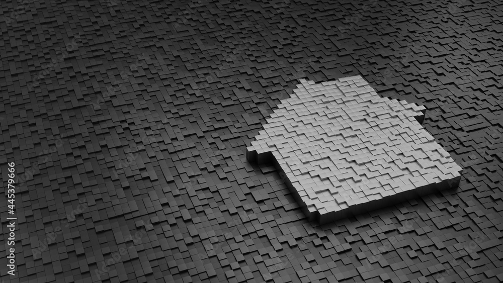 Poster 33d rendering cubes in shape of symbol of home office light colored on dark