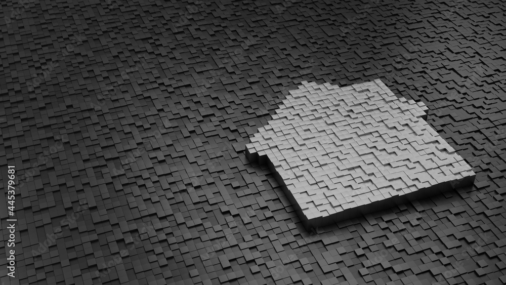 Poster 33d rendering cubes in shape of symbol of home office light colored on dark