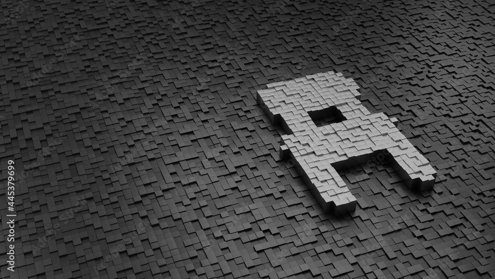 Poster 33d rendering cubes in shape of symbol of chair light colored on dark