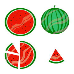 watermelon vector illustration. set