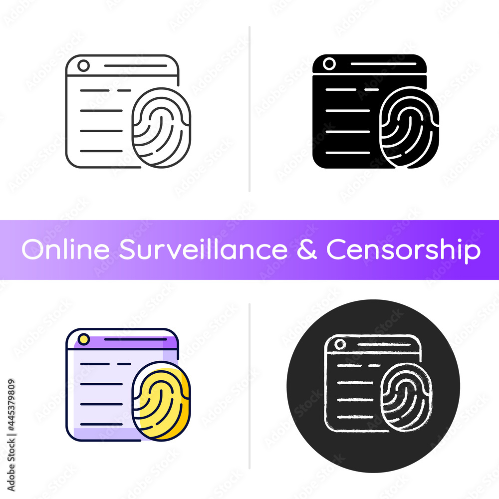 Poster browser fingerprinting icon. collecting information about users from websites. tracking online activ