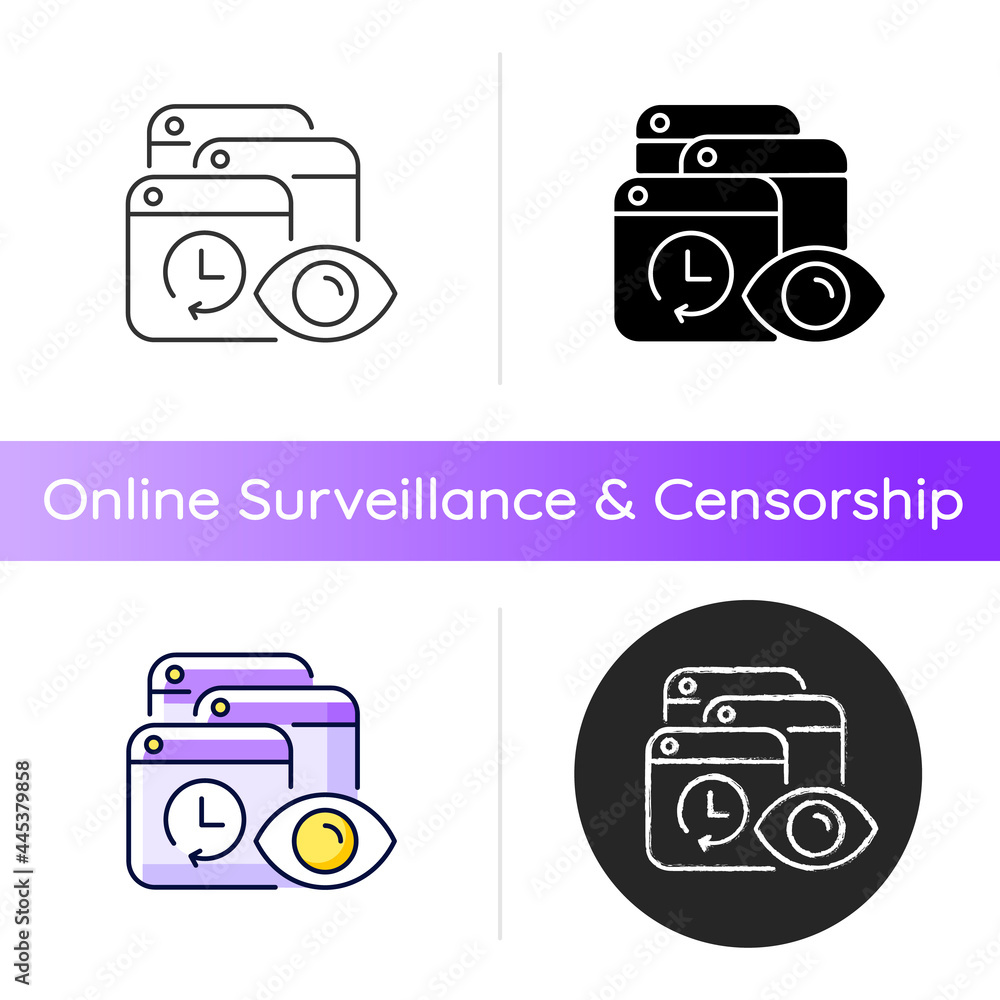 Poster tracking search history icon. private browsing activity trailing. privacy precautions. customization