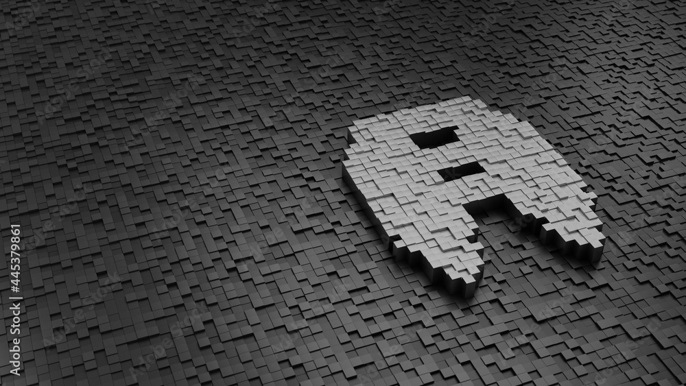 Poster 33d rendering cubes in shape of symbol of jet pack light colored on dark