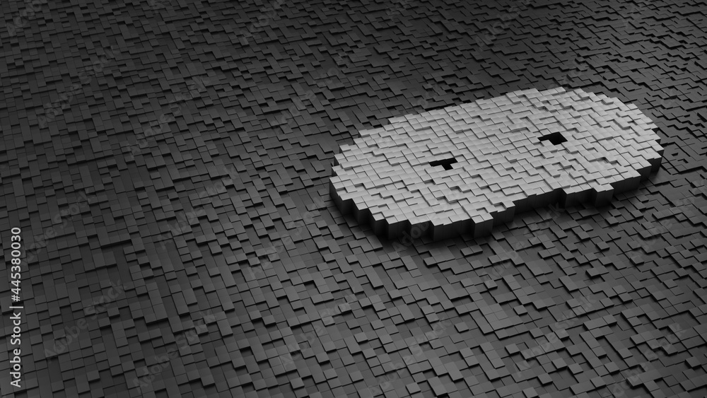 Poster 33d rendering cubes in shape of symbol of mask cosmetics light colored on dark