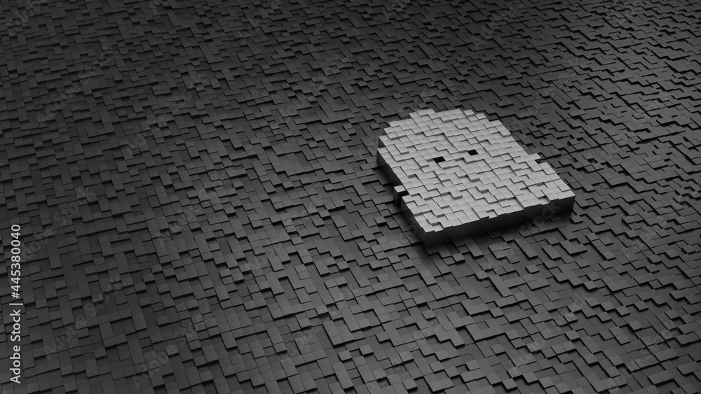 Poster 33d rendering cubes in shape of symbol of matryoshka light colored on dark
