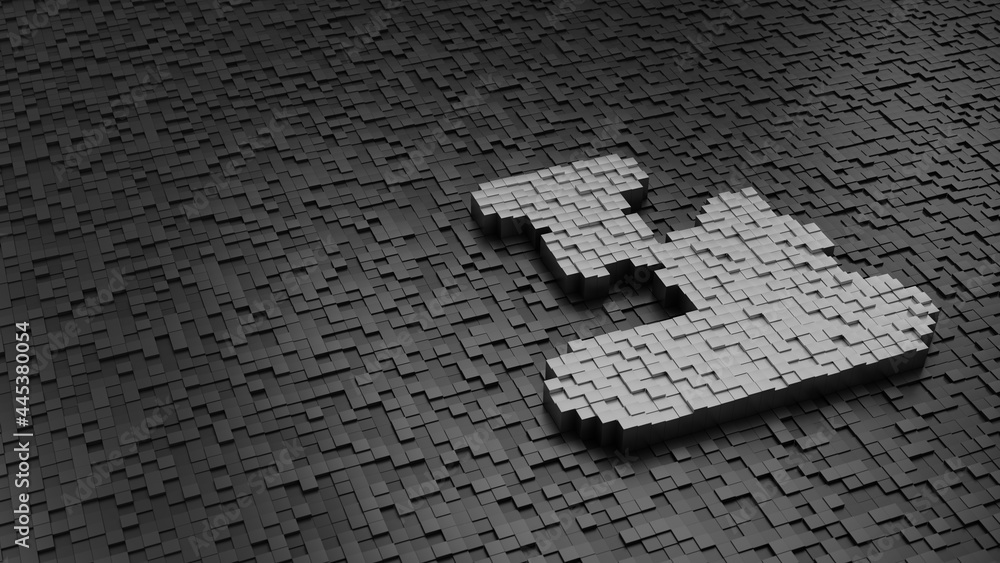 Poster 33d rendering cubes in shape of symbol of mechanical arm light colored on dark