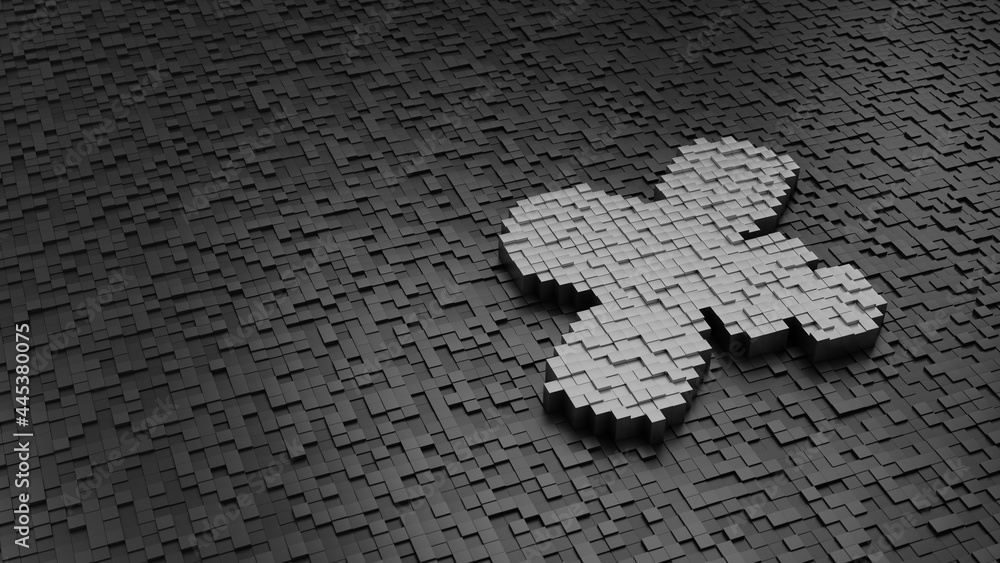 Poster 33d rendering cubes in shape of symbol of modern satellite light colored on dark
