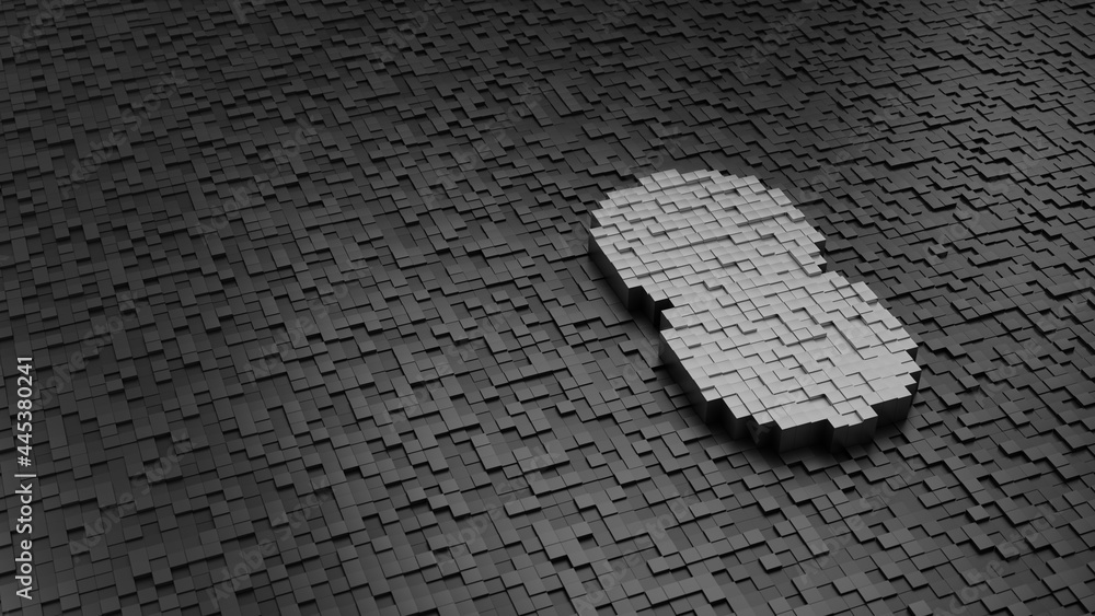 Poster 33d rendering cubes in shape of symbol of peanut light colored on dark