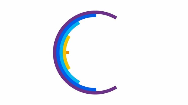 Animated multicolor rainbow circle appears on white background. Bright flat vector illustration. 