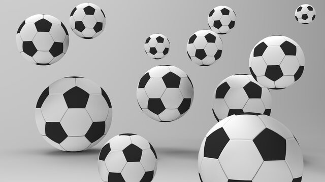 Image  soccer balls on a grey background. 3d render soccer balls. Pop art style
