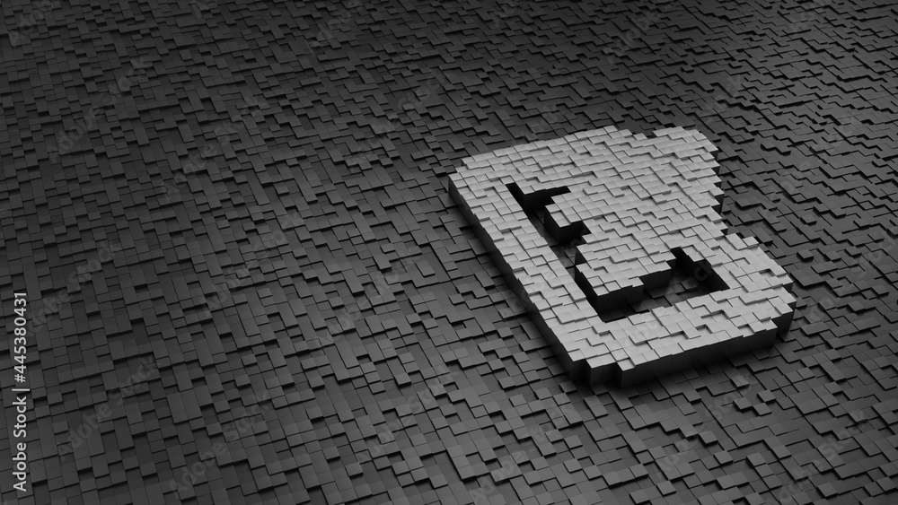Poster 33d rendering cubes in shape of symbol of rocket light colored on dark