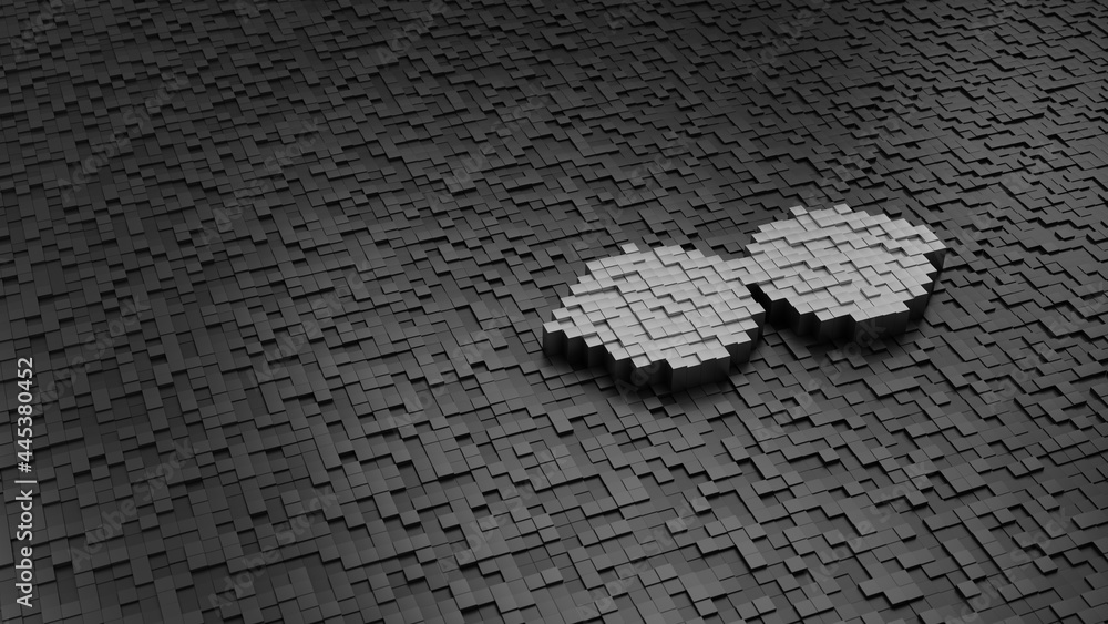 Poster 33d rendering cubes in shape of symbol of round glasses light colored on dark