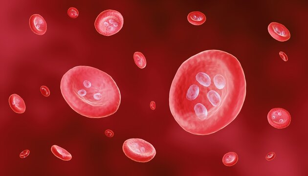 Plasmodium malariae infection, Red blood cells infected by parasites causing malaria