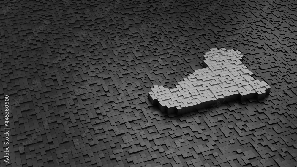 Poster 33d rendering cubes in shape of symbol of seal light colored on dark