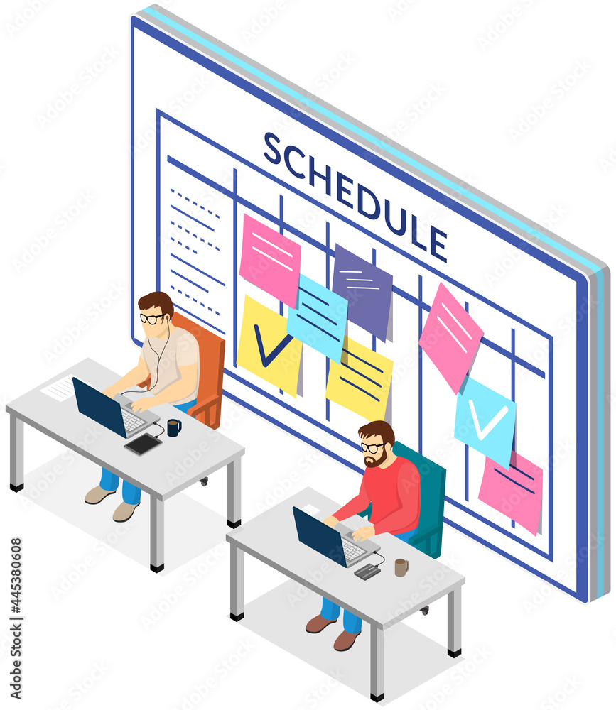 Poster project planning, deadline and time management concept. business team is making office timetable and