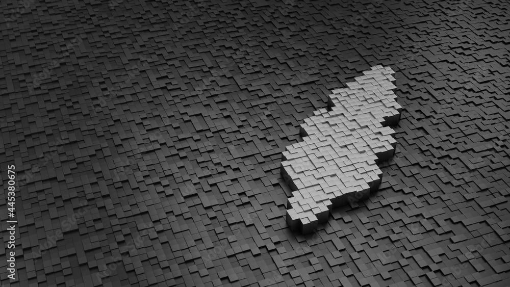 Poster 33d rendering cubes in shape of symbol of skewer light colored on dark