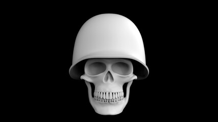 3d render full face skull military american helmet on a black background. Soldier skull image