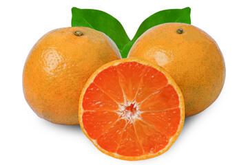 Oranges fruit and half slice on white background.
