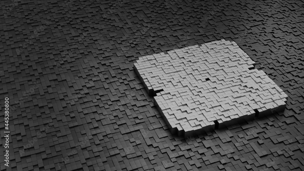 Poster 33d rendering cubes in shape of symbol of space station light colored on dark