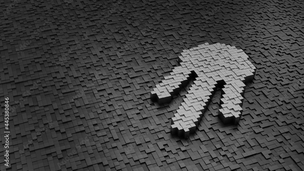 Poster 33d rendering cubes in shape of symbol of sputnik light colored on dark