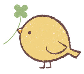 黄色の小鳥とクローバー