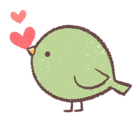 緑色の小鳥とハート