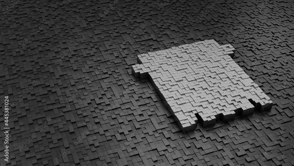 Poster 33d rendering cubes in shape of symbol of towel light colored on dark