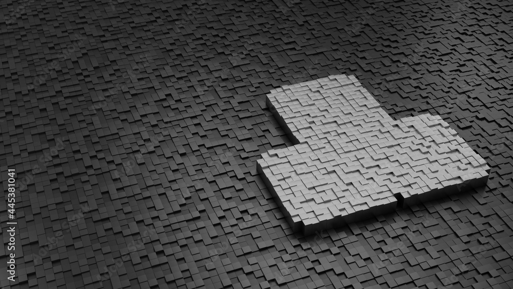 Poster 33d rendering cubes in shape of symbol of toy light colored on dark