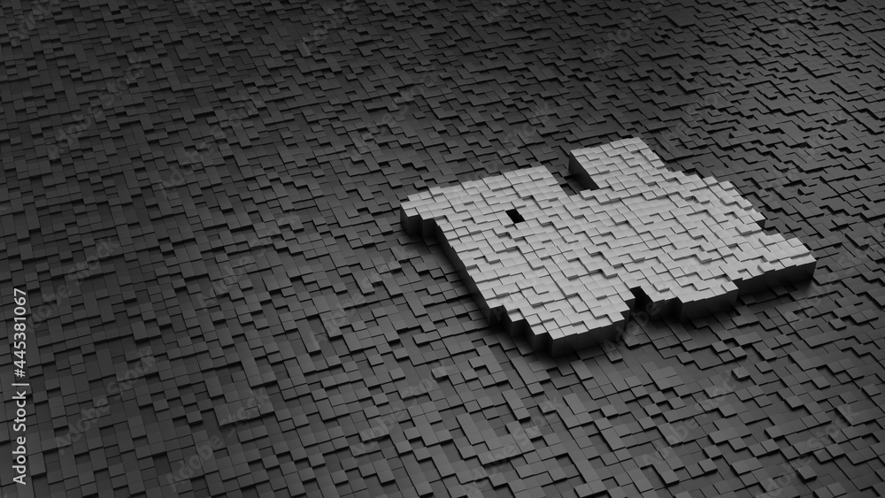 Poster 33d rendering cubes in shape of symbol of train light colored on dark