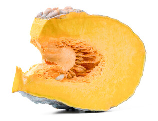 fresh whole and sliced pumpkin on white background.