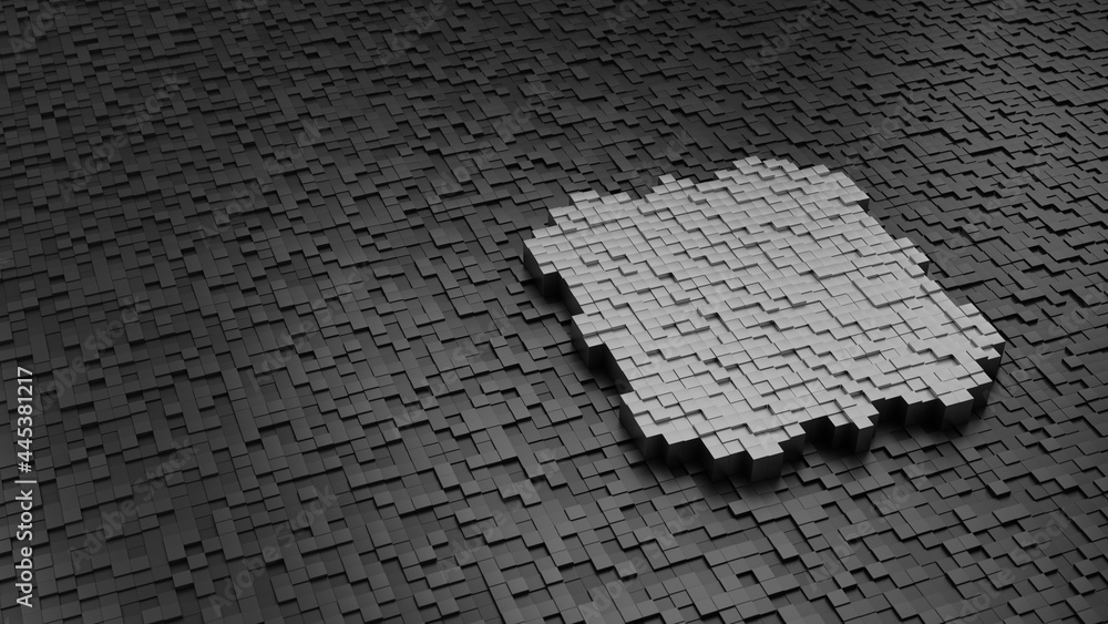 Poster 33d rendering cubes in shape of symbol of vintage frame light colored on dark