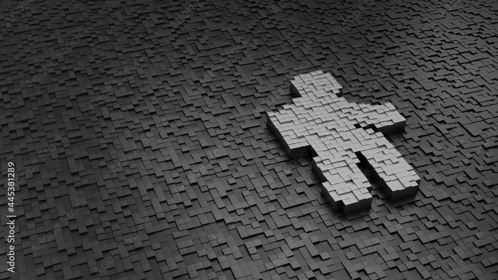 Poster 33d rendering cubes in shape of symbol of walk light colored on dark