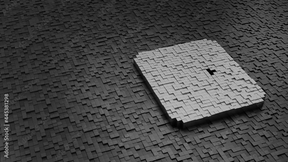 Poster 33d rendering cubes in shape of symbol of washing machine light colored on dark