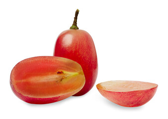 juicy red grapes with cut in half .