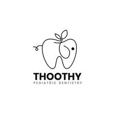 thooty logo for pediatric dentistry logo with style outline of elephant tooth and initial t