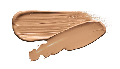 Gently beige strokes and texture of makeup foundation or acrylic paint isolated on white background