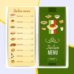 Italian restaurant menu template with traditional food cuisine vector illustration