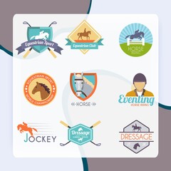 Jockey label set with dressage sport horse club emblems isolated vector illustration