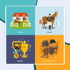 Jockey design concept set with stable equestrian sport awards flat icons isolated vector illustration