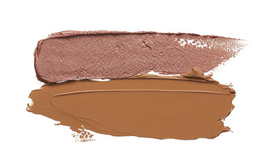 Gently beige strokes and texture of makeup foundation or acrylic paint isolated on white background