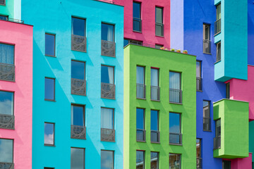 Colorful building facade - multi colored house exterior - 445383037