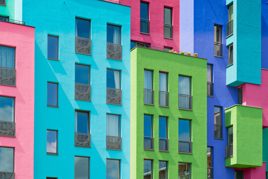 Colorful building facade - multi colored house exterior