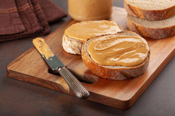 smooth peanut butter bread toast, healthy traditional sandwich